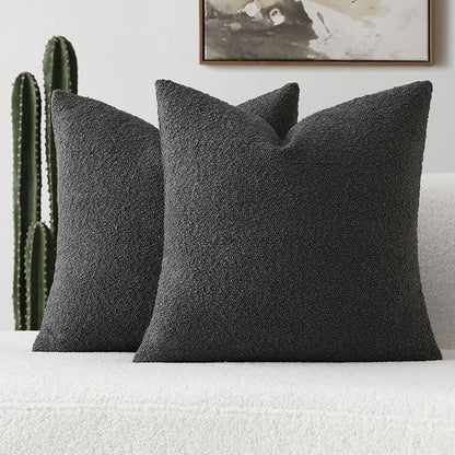 FUTEI Pack of 2 Dark Grey Decorative Throw Pillow Covers 16x16 Inch Soft Cozy Solid Boucle Textured Cushion Case,Modern Home Decor for Couch Bed Living Room