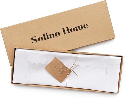Solino Home Square Placemats Set of 4-100% Pure Linen White Cloth Placemats 14 x 14 Inch - Classic Hemstitch, Machine Washable Place Mats for Winter, New Year, Valentines, Holiday
