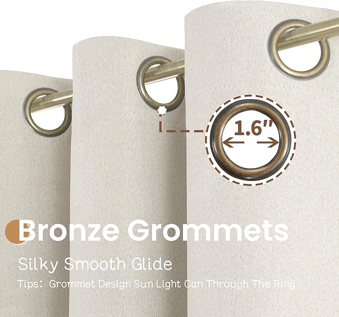 BGment Light Beige Blackout Curtains for Bedroom 63 Inch Long - Linen Textured Thermal Insulated Total Sun Blocking Bronze Grommet Window Drapes for Farmhouse, 2 Panels, 52 x 63 Inch
