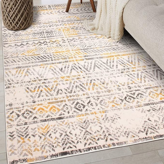 Rugshop Geometric Boho Perfect for high Traffic Areas of Your Living Room, Bedroom, Home Office, Kitchen Area Rug 3'3" x 5' Yellow