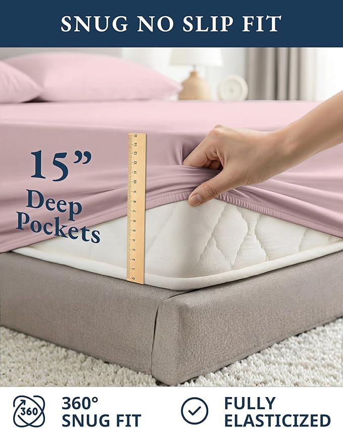 LANE LINEN 100% Organic Cotton King Size Sheets Set, Machine Washable Fully Elasticized Low Pill Fade Resistant Cotton Sheets, Soft & Comfy Percale Eco Friendly All Season sábanas King -Sepia Rose