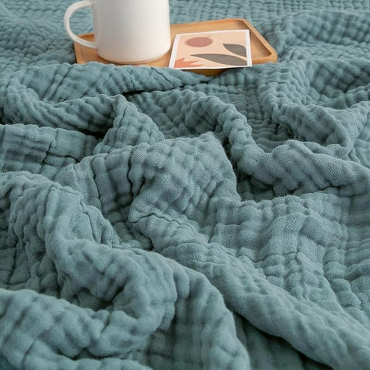 EMME Muslin Twin Blankets for Couch Breathable Gauze All Season Soft and Lightweight Pre-Washed Cotton Blanket (Teal, 60"x80")