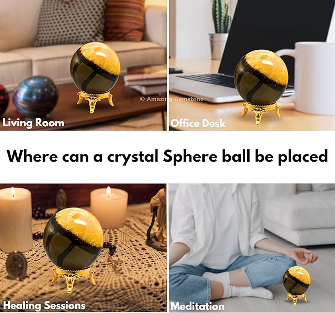 Amazing Gemstone Septarian Crystal Ball with Stand - 1.5 Inches Crystal Sphere Meditation Balls for Witchcraft and Decorative Balls