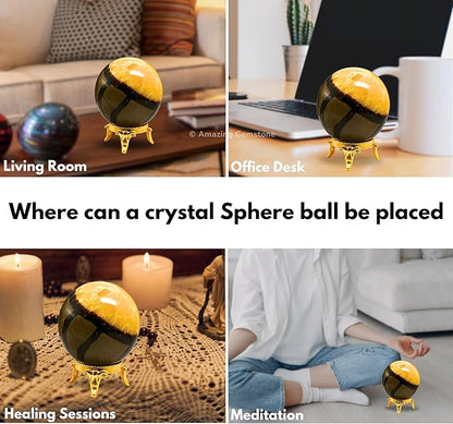 Amazing Gemstone Septarian Crystal Ball with Stand - 1.5 Inches Crystal Sphere Meditation Balls for Witchcraft and Decorative Balls