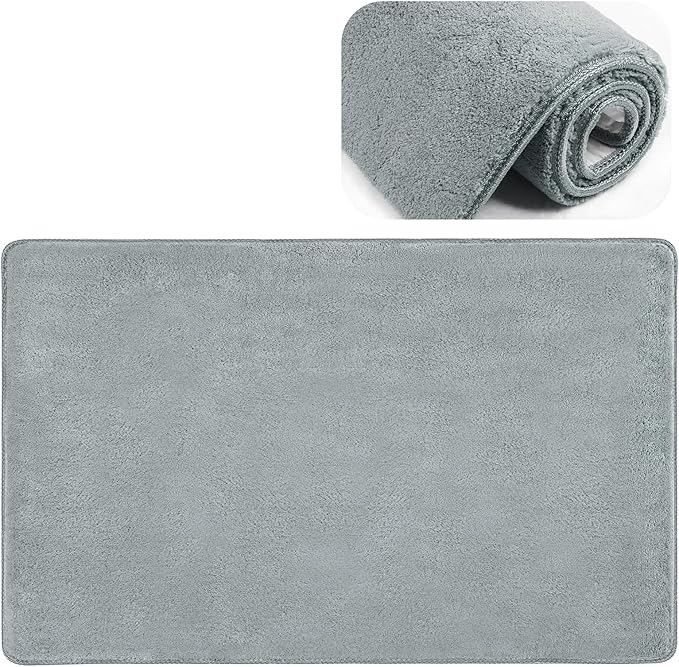 PURE ERA Carpet Stair Tread Landing Mat Area Rug Ultra Plush Shag Soft Non Slip Skid Resistant Tape Free Indoor Doormat Washable Reusable Greenish Gray 2' X 3'