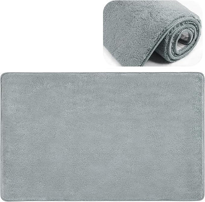PURE ERA Carpet Stair Tread Landing Mat Area Rug Ultra Plush Shag Soft Non Slip Skid Resistant Tape Free Indoor Doormat Washable Reusable Greenish Gray 2' X 3'