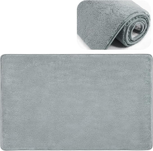 PURE ERA Carpet Stair Tread Landing Mat Area Rug Ultra Plush Shag Soft Non Slip Skid Resistant Tape Free Indoor Doormat Washable Reusable Greenish Gray 2' X 3'