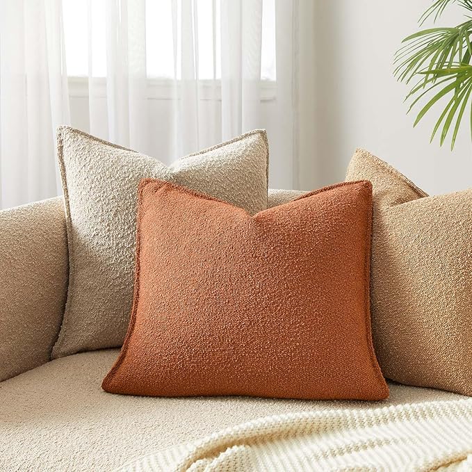 JUSPURBET Rust Decorative Pillow Covers 26x26 Set of 2 Throw Pillow Covers for Couch Sofa Bed Cozy Boucle Textured Cushion Covers Cases with Hidden Zipper for Living Room Home Decor
