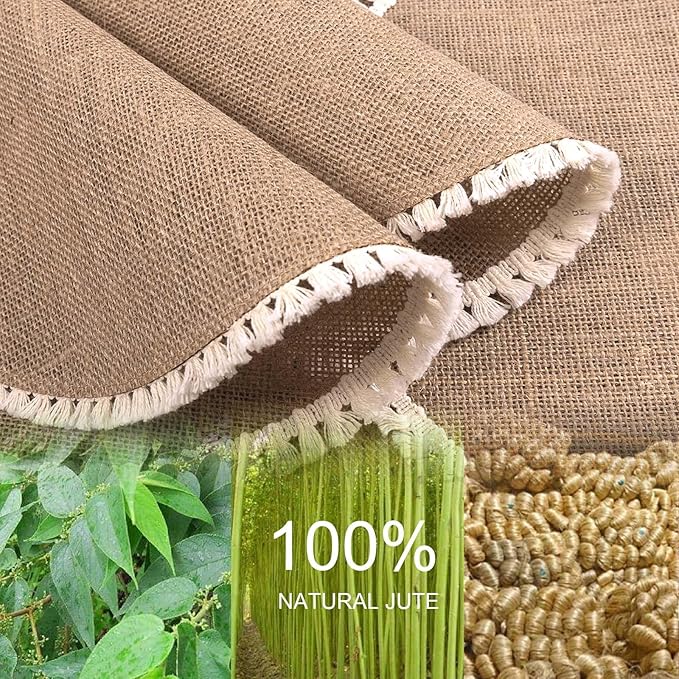 FunWheat 15 Inch Round Jute Placemats Set of 12, Braided Burlap Table Mats for Dining Table, Heat Resistant Farmhouse Woven Placemats for Fall Farmhouse Decor (Short Tassels)