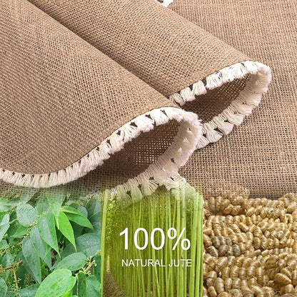 FunWheat 15 Inch Round Jute Placemats Set of 12, Braided Burlap Table Mats for Dining Table, Heat Resistant Farmhouse Woven Placemats for Fall Farmhouse Decor (Short Tassels)