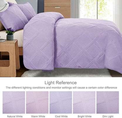 Exclusivo Mezcla King Quilt Set- Lilac Quilts Bedding Set with 2 Pillow Shams, Modern King Bedspread with Striped Pattern, Soft Lightweight Bedspreads Coverlets for All Seasons