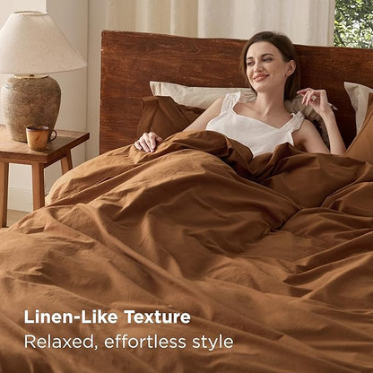 Bedsure 100% Washed Cotton Duvet Cover Queen Size - Hazelnut Brown Minimalist Cotton Duvet Cover Linen Like Breathable - GentleSoft™ Plain Simple Bedding (Hazelnut Brown, Queen, 90"x90")