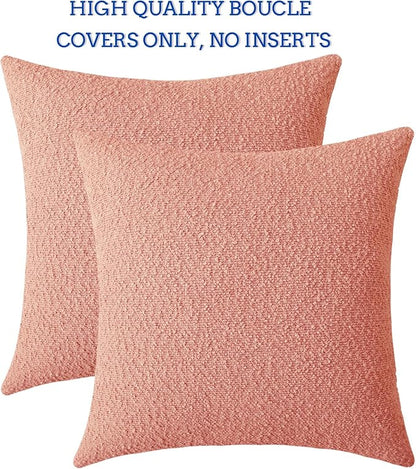Jeneoo Coral Pink Decorative Square Thick Throw Pillow Covers Fine Textured Boucle Couch Cushion Cases for Sofa Decor, Set of 2, 18 x 18 Inch