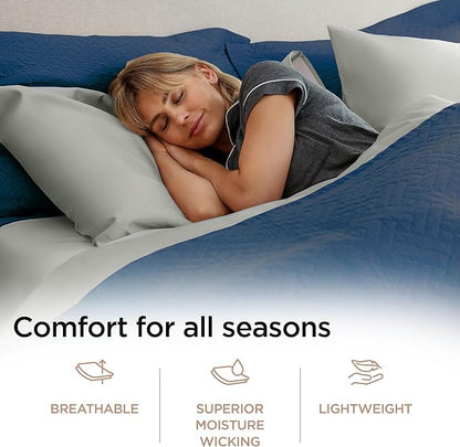 Threadmill Luxury Cotton Blankets for Queen Size Bed | All-Season 100% Cotton Queen Size Blanket | Criss Cross Cozy Lightweight, Soft Breathable Coverlet fits Full Size Bed, 90x92 | Folkstone Blue