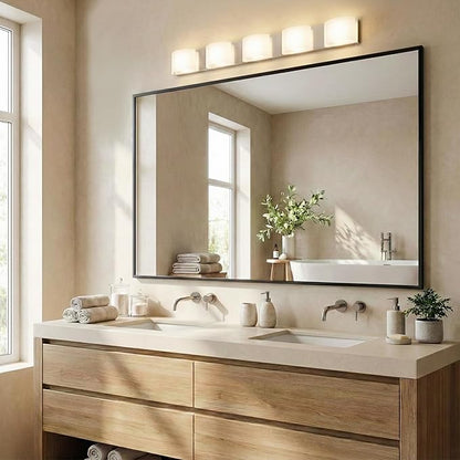 48''x30'' Black Bathroom Mirror, Large Metal Framed Vanity Mirror for Wall, 30x48 Horizontal Mirror Over Sink, Modern Farmhouse, Flush Mount