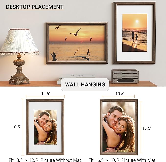 Heimlove 11x17 Picture Frame,11 x 17 Natural Solid Walnut Wood Frame Matted to 8x12 with Tempered Glass,11"x14" Handcrafted wood Poster Frame,Vertical or Horizontal Wall Hanging Display,1 Pack
