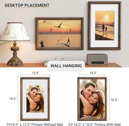 Heimlove 11x17 Picture Frame,11 x 17 Natural Solid Walnut Wood Frame Matted to 8x12 with Tempered Glass,11"x14" Handcrafted wood Poster Frame,Vertical or Horizontal Wall Hanging Display,1 Pack