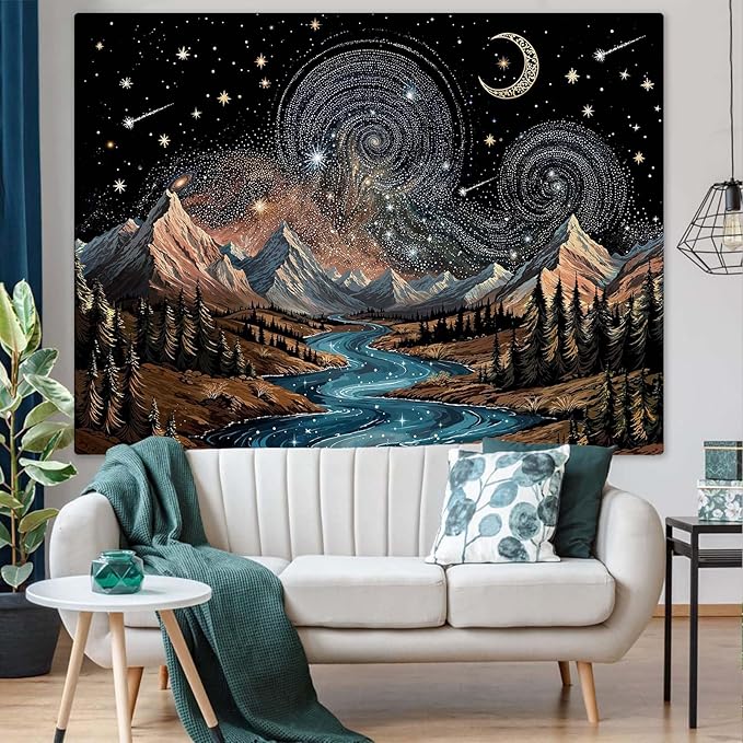 kampdream Snow Mountain Tapestry, Majestic Peaks and Creek Landscape Wall Hanging, Nature Home Decor for Bedroom and Living Room Wall Art Decoration