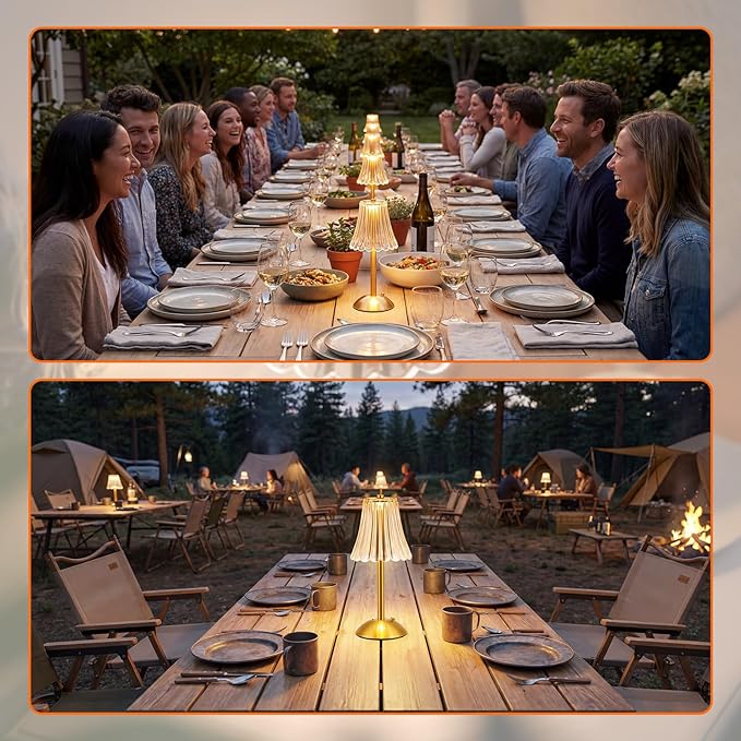 Liliful 30 Pcs Cordless Table Lamp Rechargeable Touch LED Small Gold Portable Battery Operated USB-c Desk Lamp 3 Color Dimmable for Bedroom Living Room Dining (Gold,Rose Style)