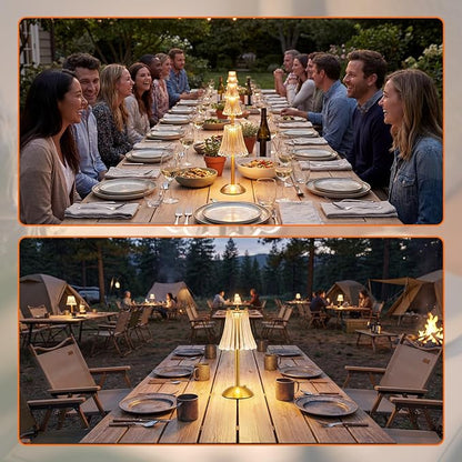 Liliful 30 Pcs Cordless Table Lamp Rechargeable Touch LED Small Gold Portable Battery Operated USB-c Desk Lamp 3 Color Dimmable for Bedroom Living Room Dining (Gold,Rose Style)