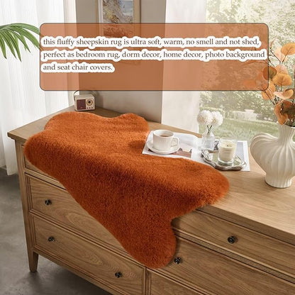 1700GSM Fuzzy Faux Sheepskin Fur Area Rug,Extra Soft Faux Fur Mat,Fluffy Shaggy Fur Rug for Bedroom Living Bedside Rug Room Decor-Burnt Orange, 4 x6 ft