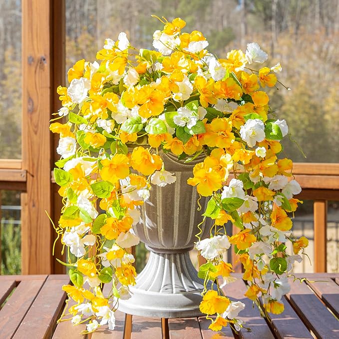 Fake Hibiscus Artificial Hanging Flowers Plants for Outdoors Spring Decoration, 4pcs Silk Hibiscus Vines Realistic UV Resistant Faux Flowers for Outside Planter Porch Patio Yard Wedding Party, Mix