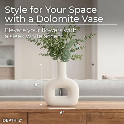 Sagebrook Home Modern Stoneware Vase - Decorative Dolomite Flower Holder - Minimalist Home & Office Accent - Stylish Tabletop Centerpiece for Living Room, Bedroom & Desk Decor - 8" White