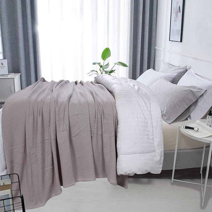 DOLLCENT 100% Cotton King Size Blanket for Bed, Premium Soft Combed Lightweight Blankets, Washed Breathable Cozy Bed Throw Blanket, Sand King Cotton Blankets for All Season: Sand (108"x90")