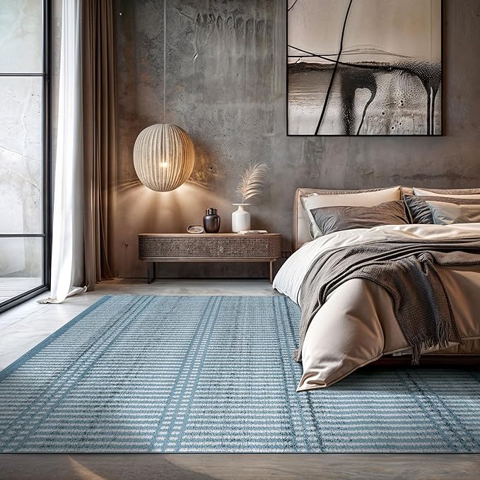 Rugshop Contemporary Stripe Lines High Traffic Living Room,Bedroom,Kitchen, Home Office Area Rug 7'10" x 10' Blue