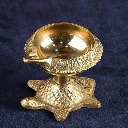 SATVIK 1 Pc Brass Kuber Turtle Diya for Diwali Decoration Handmade Oil Lamp with Golden Engraved Virgin Brass Metal Diwali Diya Vilakku