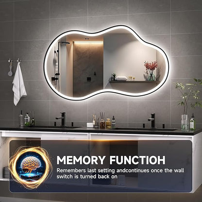 Hasipu Irregular Bathroom Mirror with Lights - 20"x35" LED Asymmetrical Wall Mirror, Abstract Modern Lighted Vanity Mirror for Wall, Anit-Fog, Dimmable, Memory, Vertical/Horizontal (Black