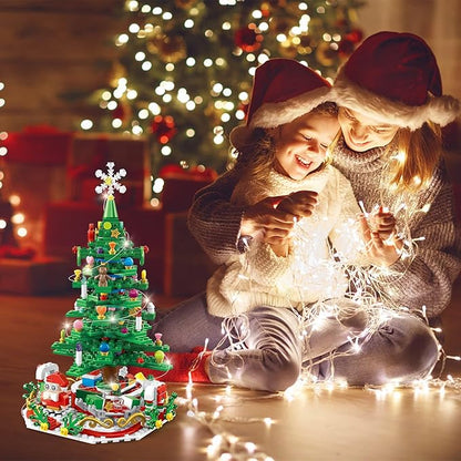 701 Pcs Christmas Tree Building Toy: 24-Day Advent Calendar, 30 LED Warm Lights (USB), Santa Ornaments & Snowflake Topper - Educational Blocks for Kids 3-6, Tabletop Decor