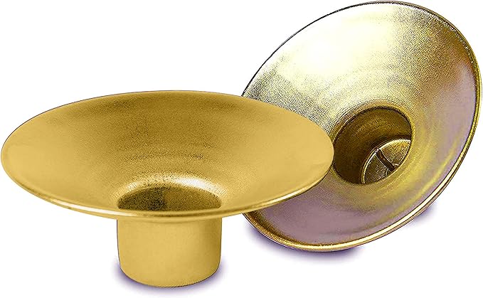 Ner Mitzvah Reusable Metal Candlestick Liners and Drip Guards - Safety Pin Holds Candles in Place - Nickel Plated Protector Bobeches - Gold - 2 Pack