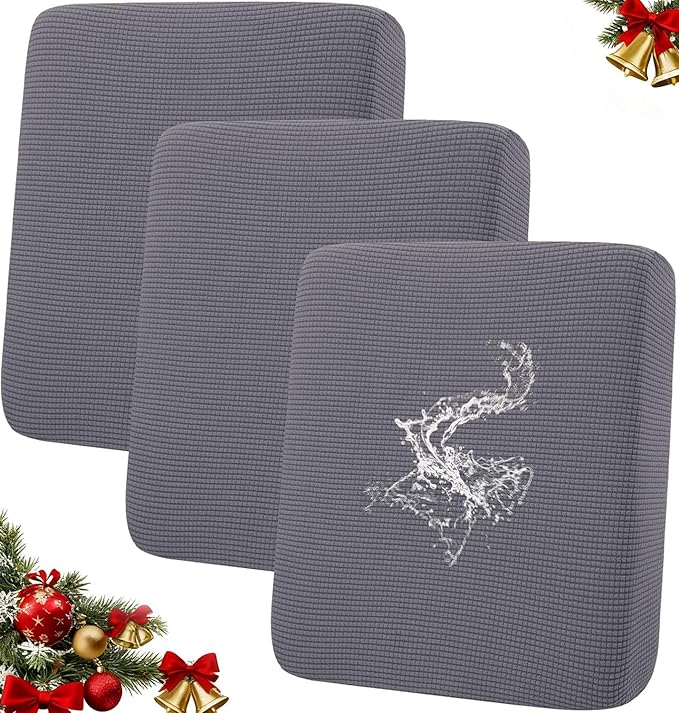 hyha Waterproof Couch Cushion Covers, Washable Sofa Cushion Slipcovers, Thick Stretch Jacquard Fabric, Couch Sofa Covers for Pets with Elastic Bottom (3 Pieces, Middle Grey)
