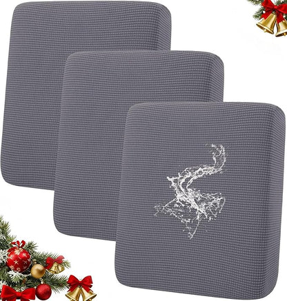 hyha Waterproof Couch Cushion Covers, Washable Sofa Cushion Slipcovers, Thick Stretch Jacquard Fabric, Couch Sofa Covers for Pets with Elastic Bottom (3 Pieces, Middle Grey)