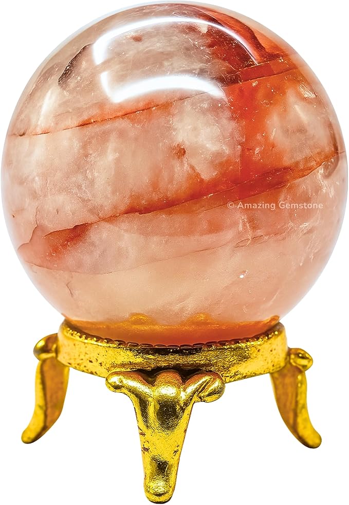 Amazing Gemstone Red Hematoid Quartz Crystal Ball with Stand - 1.5 Inches Crystal Sphere Meditation Balls for Witchcraft and Decorative Balls