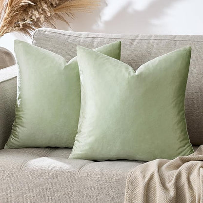 GIGIZAZA Sage Green Pillow Covers 16x16 Throw Pillows Velvet Decorative Sofa Couch Pillow Covers Bedroom Cushion Pillowcase