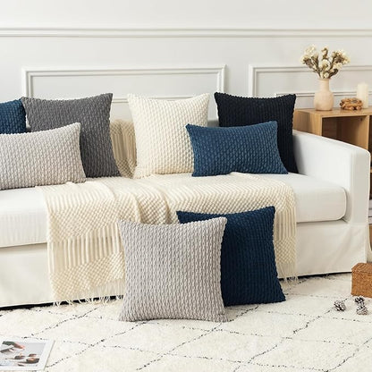 Kevin Textile 2 Packs Blue Decorative Throw Pillow Covers 20x20 Inch for Living Room Couch Bed Sofa Soft Striped Corduroy Square Cushion Case 50x50 cm Rustic Farmhouse Boho Home Decor