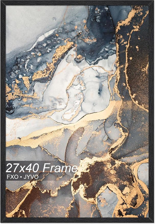 Engineered Wood 27x40 Frame, Black Picture Frame for 27 x 40 Inch Poster Puzzle Photo, Light Weight 27 by 40 Poster Frame with Wood-grain for Wall - 1 Pack/Black/27 x40