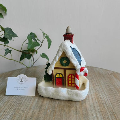 Hosley Resin Backflow Incense Burner – Christmas House Snow Cabin Backflow Incense Cone Holder (4.72") with 20 Apple Cinnamon Cones, House Decor & Aromatherapy