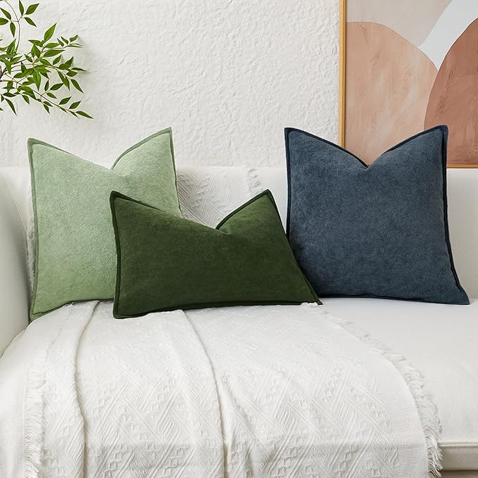 Kevin Textile Spring Waterproof Decorative Pillow Covers Sage Green 12x20 Inch Pack of 2 Soft Boucle Textured Lumbars Cushions Elegant Accent Pillows for Couch Sofa Chair Bed Home Decor Indoor Outdoor