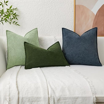 Kevin Textile Waterproof Decorative Pillow Covers Sage Green 22x22 Inch Pack of 2 Soft Boucle Textured Euro Pillowcases Elegant Accent Pillows for Couch Sofa Chair Bed Home Decor Indoor Outdoor