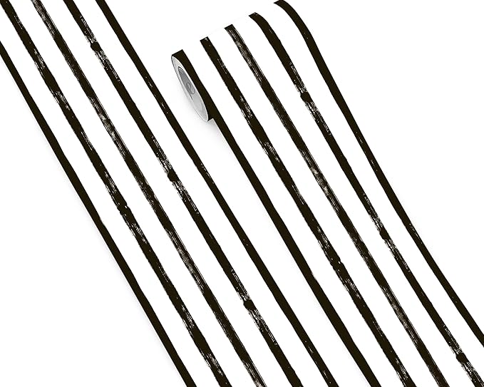 FLFK Wallpaper Border - Black and White Striped Wall Borders Decal Peel and Stick Trim 6" x 240"