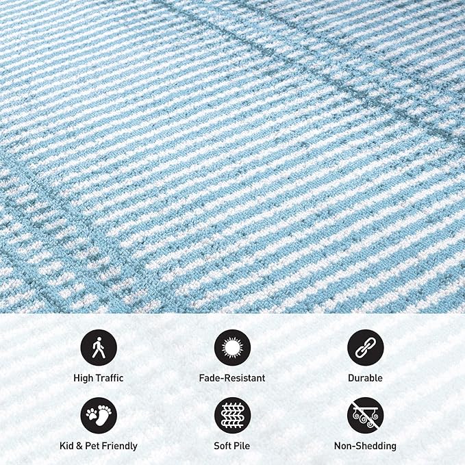 Rugshop Contemporary Stripe Lines High Traffic Living Room,Bedroom,Kitchen, Home Office Area Rug 5' x 7' Blue