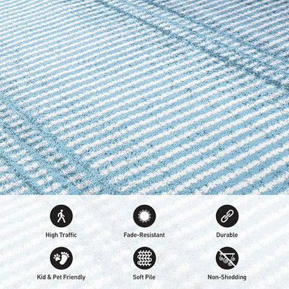 Rugshop Contemporary Stripe Lines High Traffic Living Room,Bedroom,Kitchen, Home Office Area Rug 7'10" x 10' Blue
