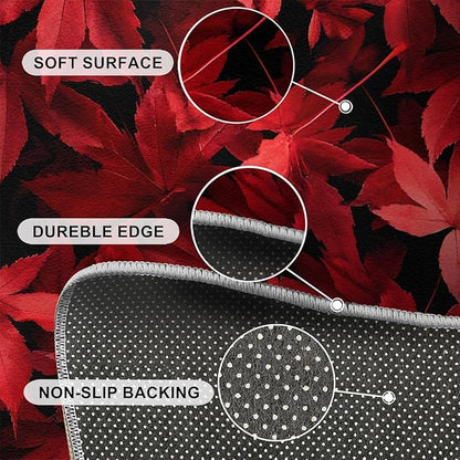 Maple Leaves Living Room Rugs, Red Leaves Area Rugs 5x8 Rug Canada Maple Leaf Non-Slip Washable Rugs Stain Resistant Rug Low-Pile Throw Rug for Bedroom Dining Room Office