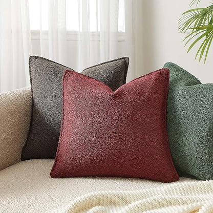 JUSPURBET Throw Pillow Covers 20x20 Set of 2 Decorative Pillow Covers for Couch Sofa Bed Cozy Boucle Textured Cushion Covers Cases with Invisible Zipper for Living Room Home Decor,Burgundy