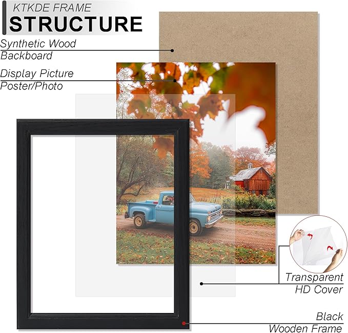 KTKDE 12x12 Picture Frame Set of 3, Black Wooden frames, Wall Hanging Display, Best Square Photo Frame Studio Gallery for Photos, Posters & Art Prints