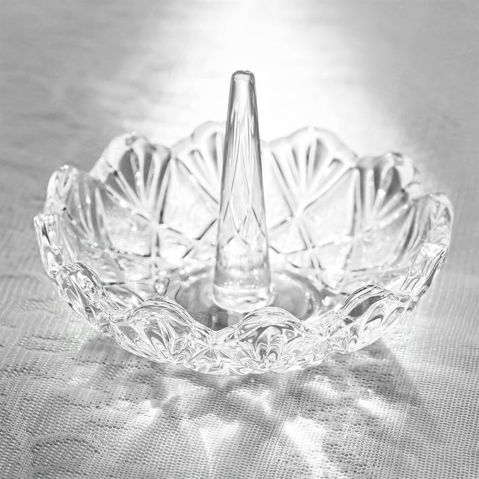 H&D HYALINE & DORA Clear Crystal Ring Holder, Glass Jewelry Dish, Display for Wedding, Wavy Shape Gift for Mom, Wife, Girl