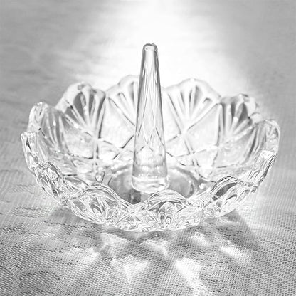 H&D HYALINE & DORA Clear Crystal Ring Holder, Glass Jewelry Dish, Display for Wedding, Wavy Shape Gift for Mom, Wife, Girl